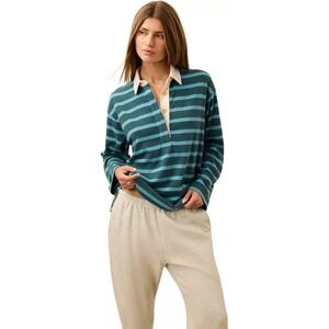 NWT Faherty Striped Teal Blue Long Sleeve Rugby Shirt | Size XL